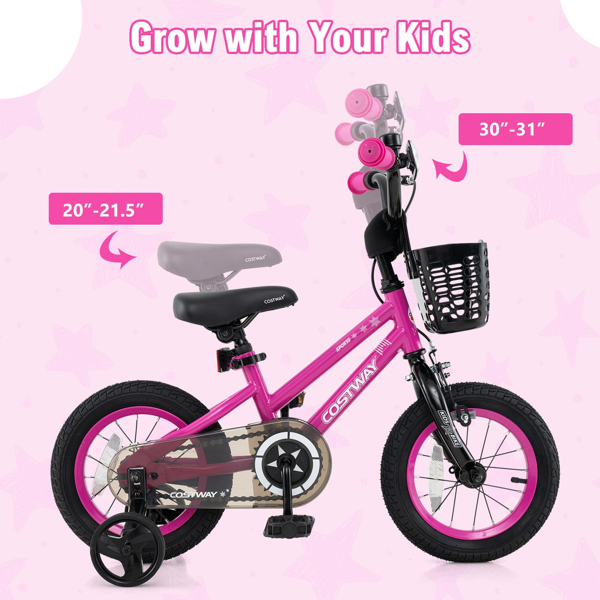 14 Inch Kids Bike, Adjustable, Front Basket, Ages 4-5, Pink Kids Bike at Gallery Canada