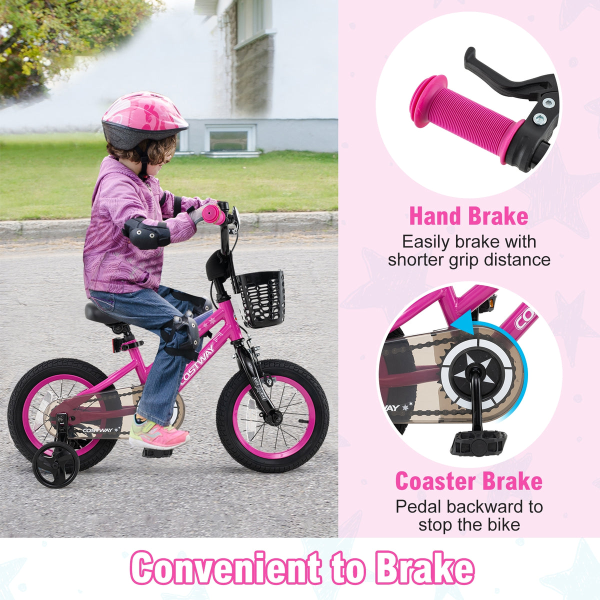 14 Inch Kids Bike, Adjustable, Front Basket, Ages 4-5, Pink Kids Bike at Gallery Canada