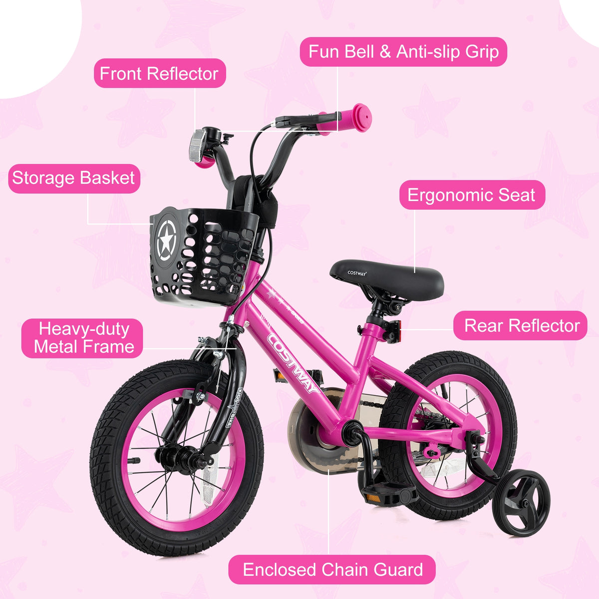 14 Inch Kids Bike, Adjustable, Front Basket, Ages 4-5, Pink Kids Bike at Gallery Canada