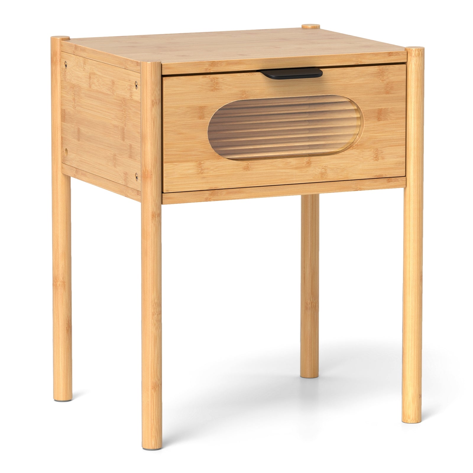 Bamboo Nightstand, Square Tall End Table, Decorated Drawer, Natural Nightstands at Gallery Canada