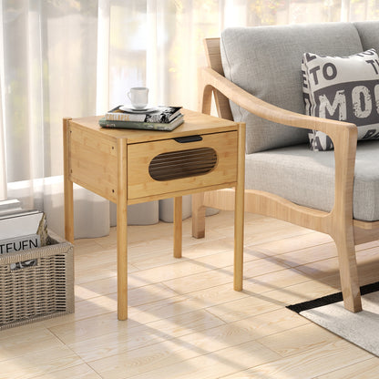 Bamboo Nightstand, Square Tall End Table, Decorated Drawer, Natural Nightstands at Gallery Canada