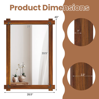 Wood Framed Mirror, Acacia Wood Frame, Vintage Rivet Design, Brown-L, Brown Wall Mirrors at Gallery Canada