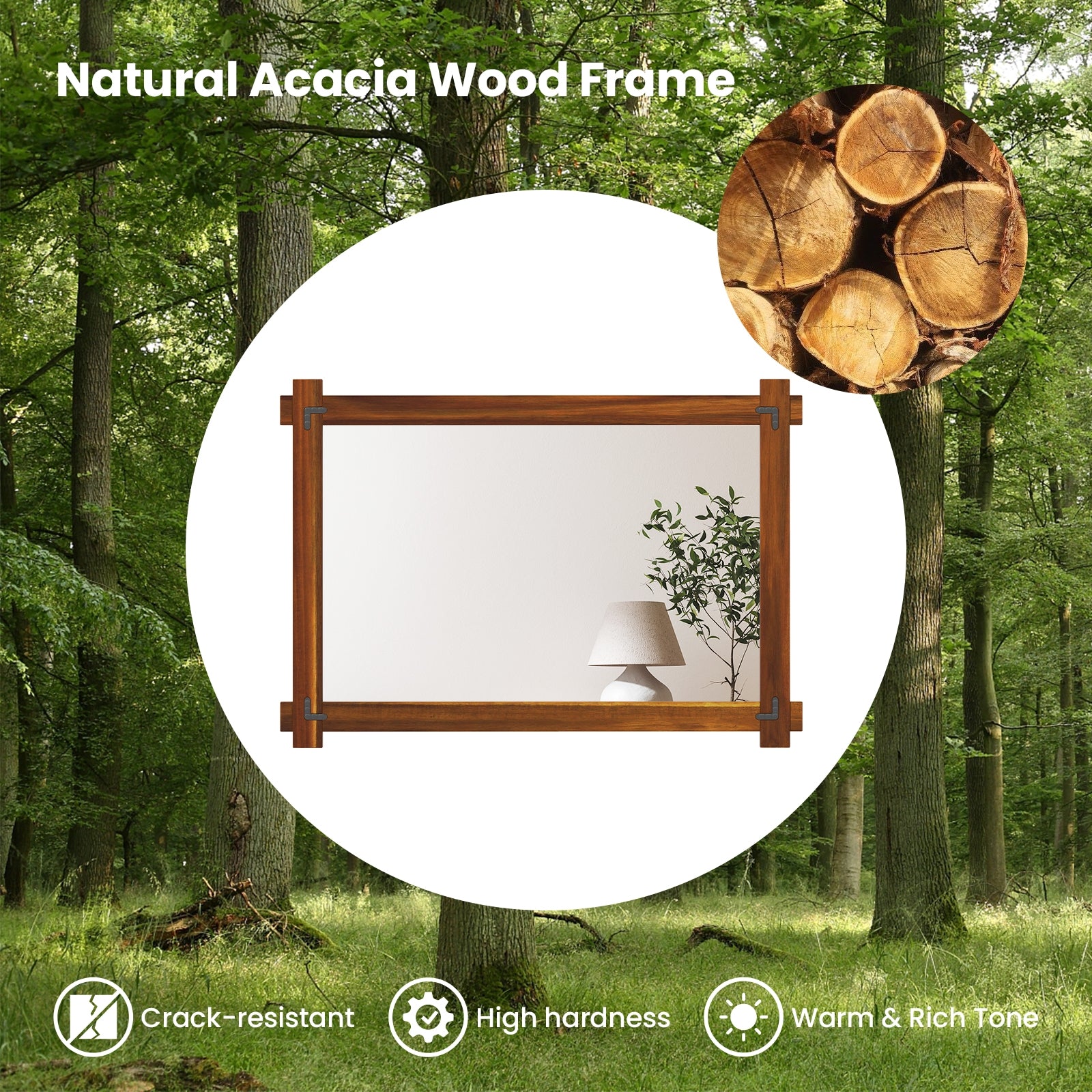 Wood Framed Mirror, Acacia Wood Frame, Vintage Rivet Design, Brown-L, Brown Wall Mirrors at Gallery Canada