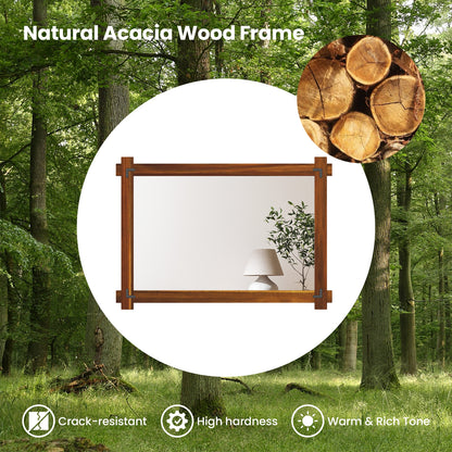 Wood Framed Mirror, Acacia Wood Frame, Vintage Rivet Design, Brown-L, Brown Wall Mirrors at Gallery Canada