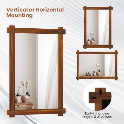 Wood Framed Mirror, Acacia Wood Frame, Vintage Rivet Design, Brown-L, Brown Wall Mirrors at Gallery Canada