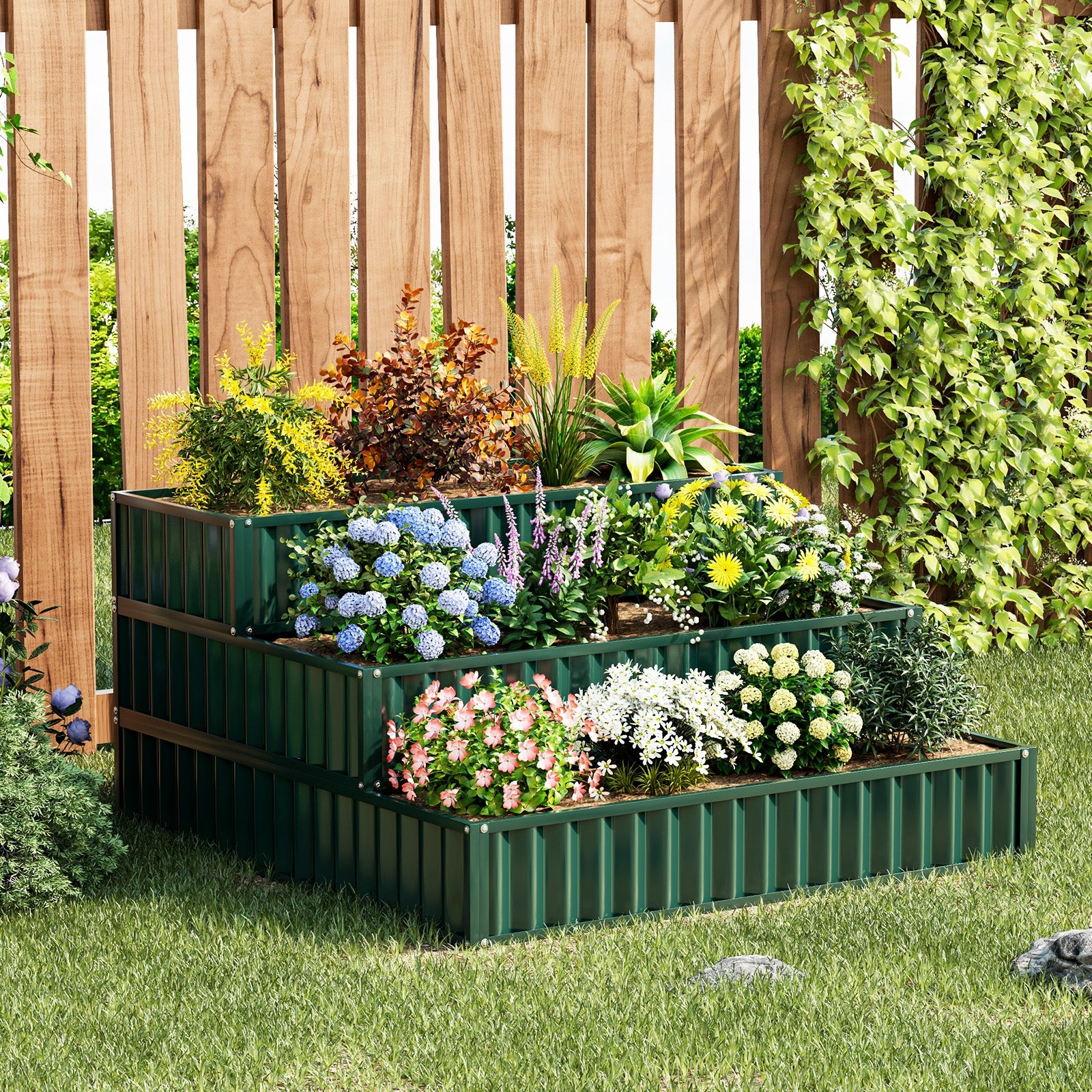 Heavy-Duty Metal Outdoor 3-Tier Raised Garden Bed Planter Box, Green Raised Garden Beds at Gallery Canada