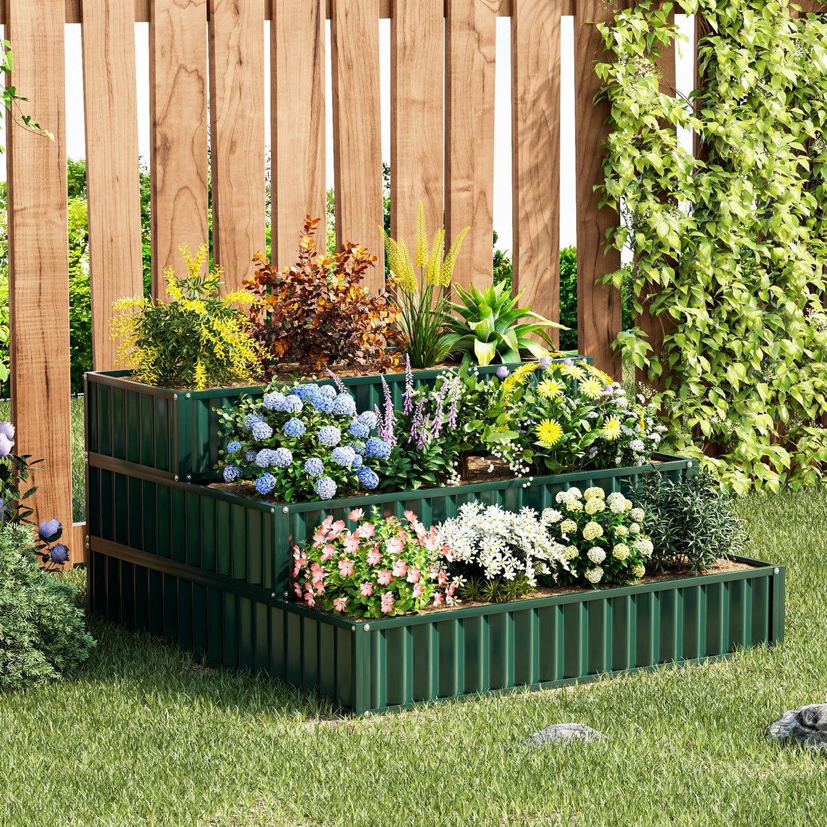 Heavy-Duty Metal Outdoor 3-Tier Raised Garden Bed Planter Box, Green Raised Garden Beds at Gallery Canada