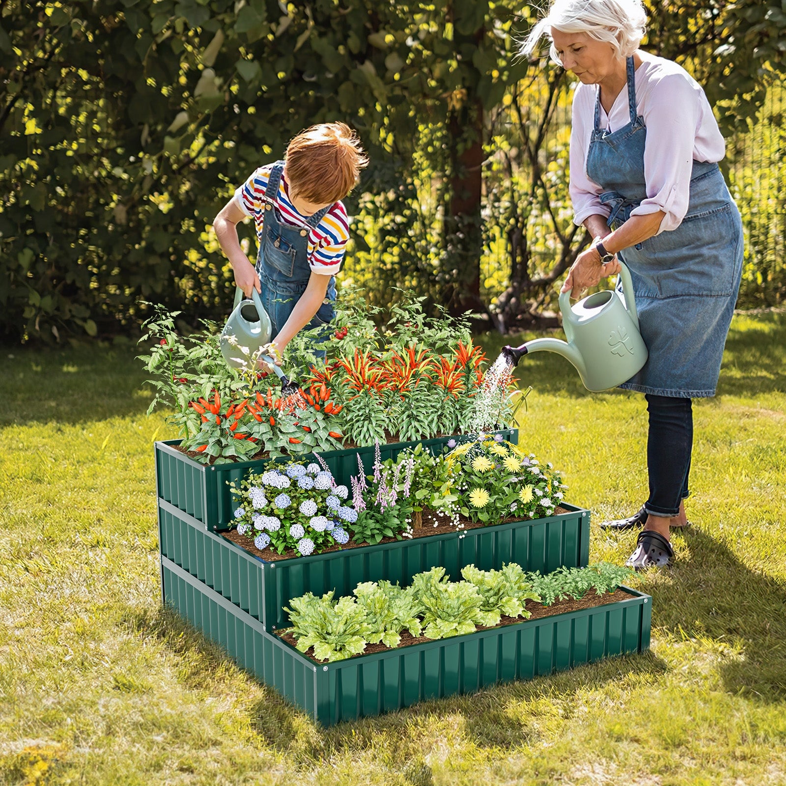 Heavy-Duty Metal Outdoor 3-Tier Raised Garden Bed Planter Box, Green Raised Garden Beds at Gallery Canada