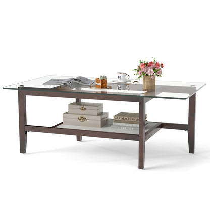 42 Inch Rectangular 2-Tier Glass Coffee Table, Brown Coffee Tables Brown at Gallery Canada