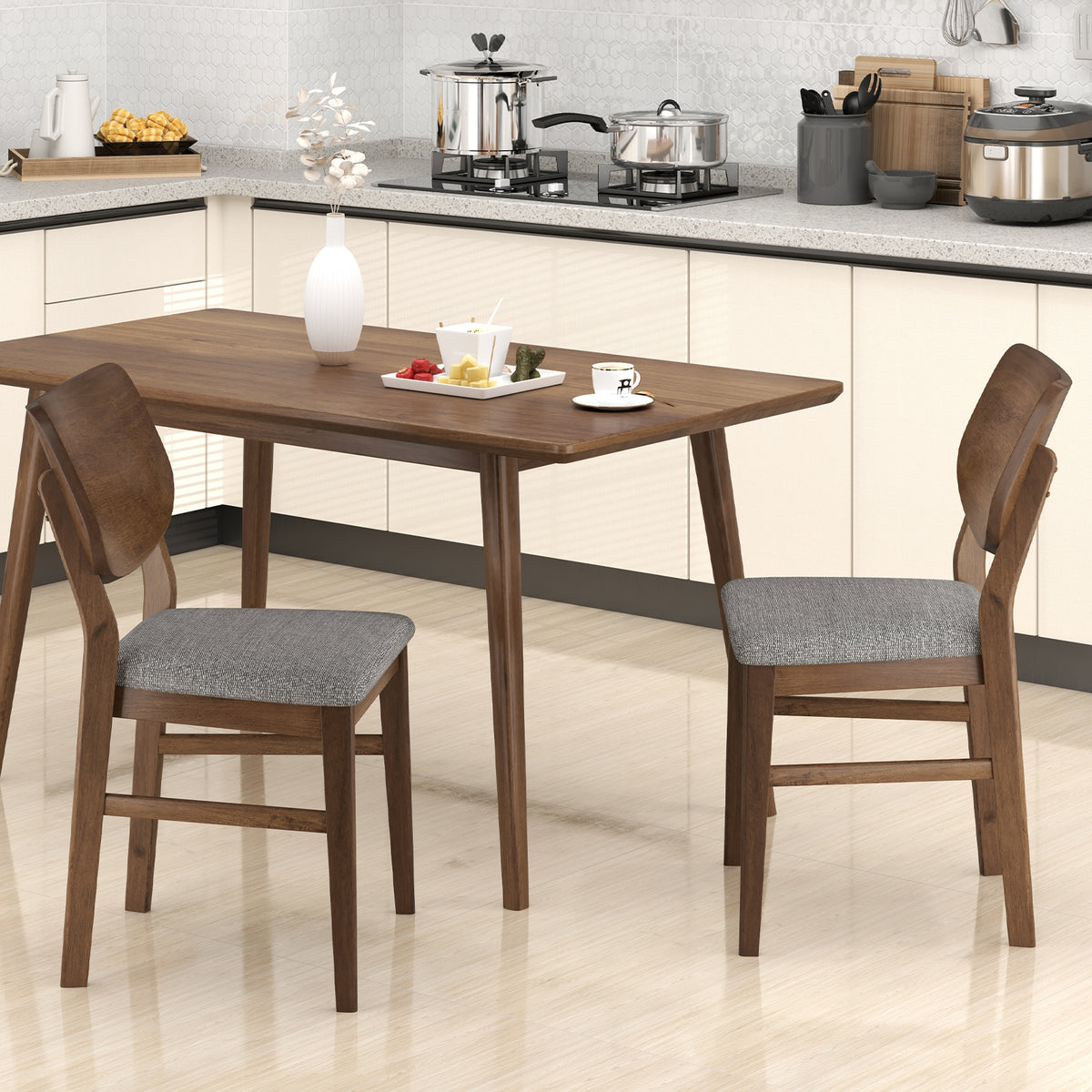 Farmhouse Upholstered Kitchen Chairs Set of 2, Rubber Wood Frame, Gray Dining Chairs at Gallery Canada
