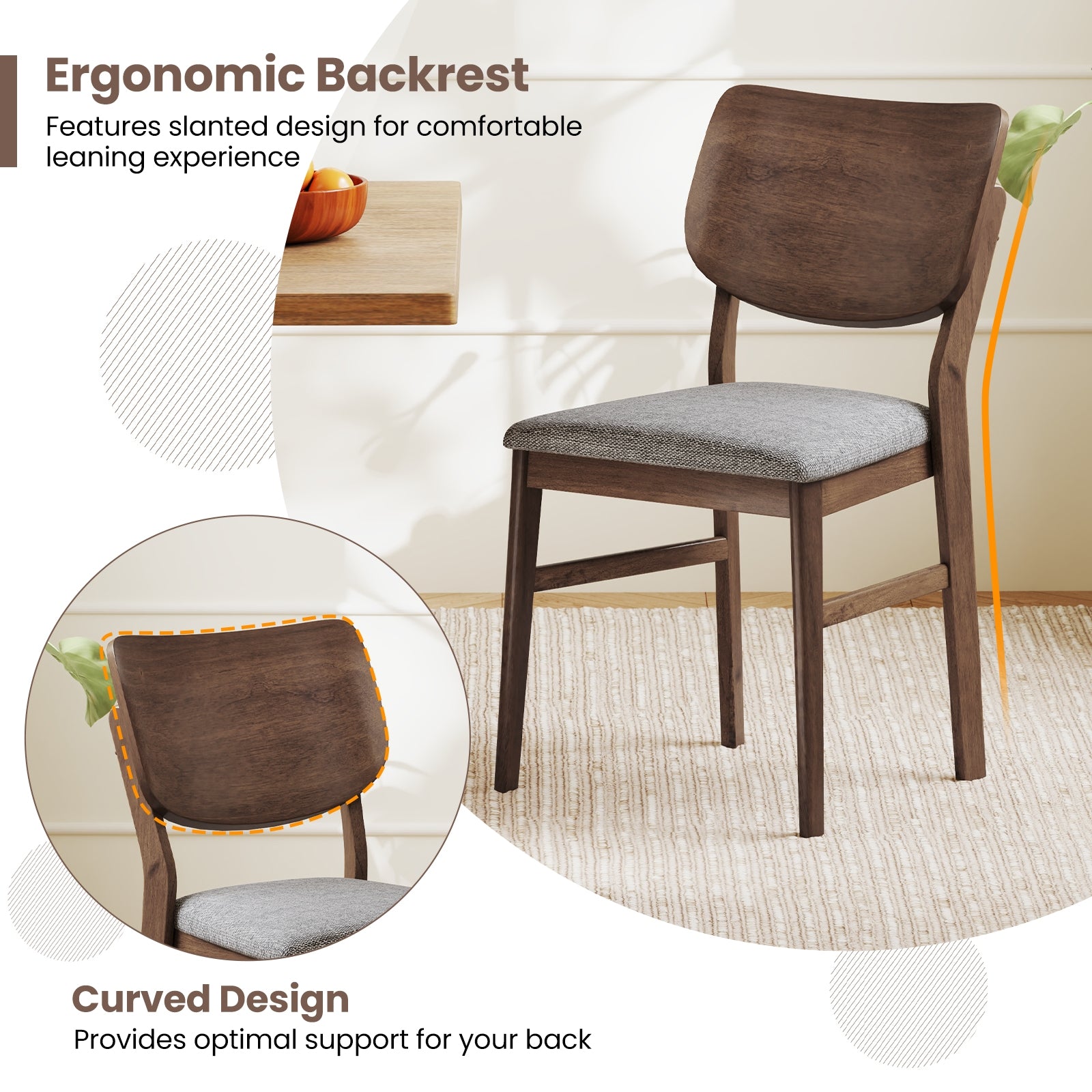 Farmhouse Upholstered Kitchen Chairs Set of 2, Rubber Wood Frame, Gray Dining Chairs at Gallery Canada