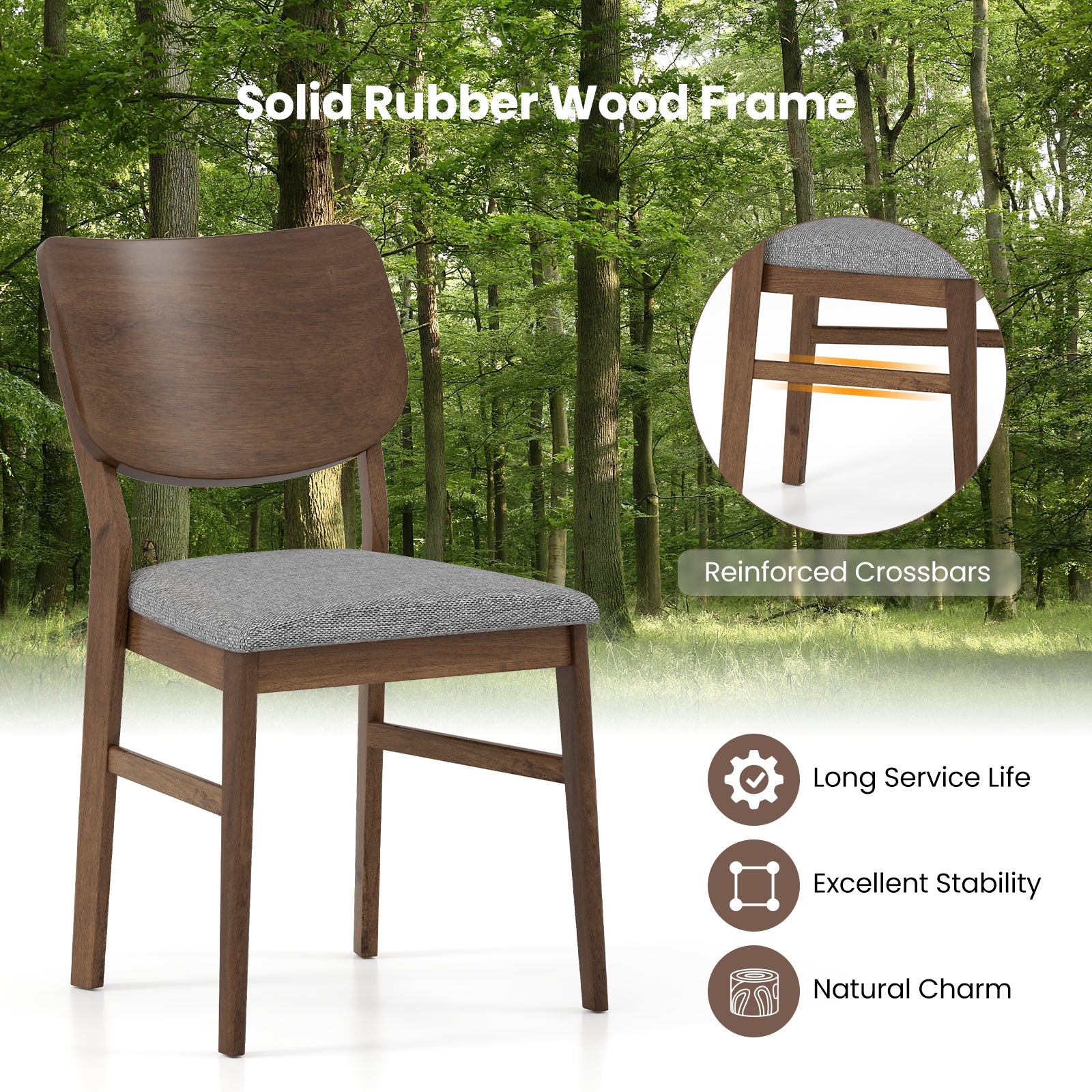 Farmhouse Upholstered Kitchen Chairs Set of 2, Rubber Wood Frame, Gray Dining Chairs at Gallery Canada