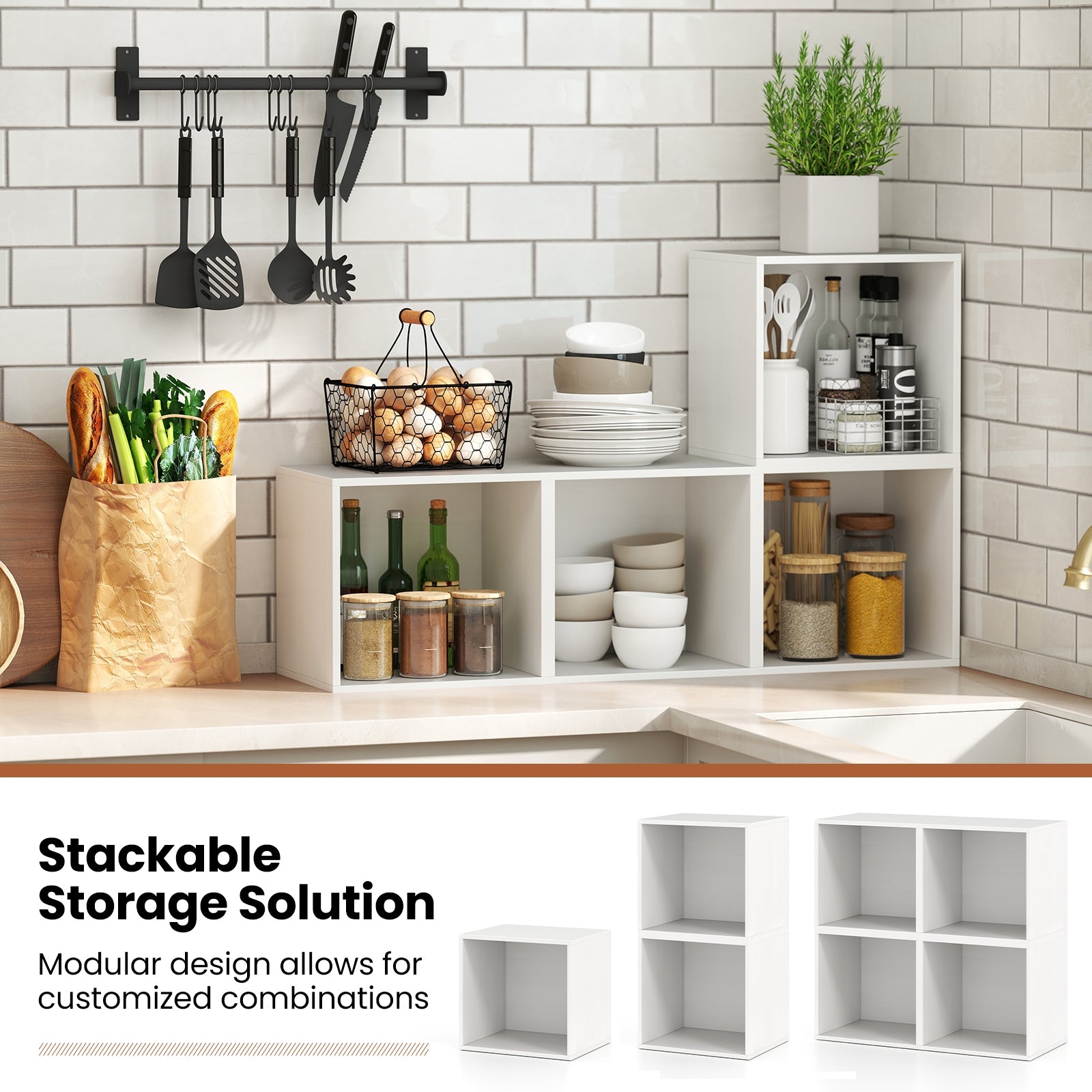 Cube Storage Organizer, Stackable Book Shelf, Wooden Display Unit, White Bookcases at Gallery Canada