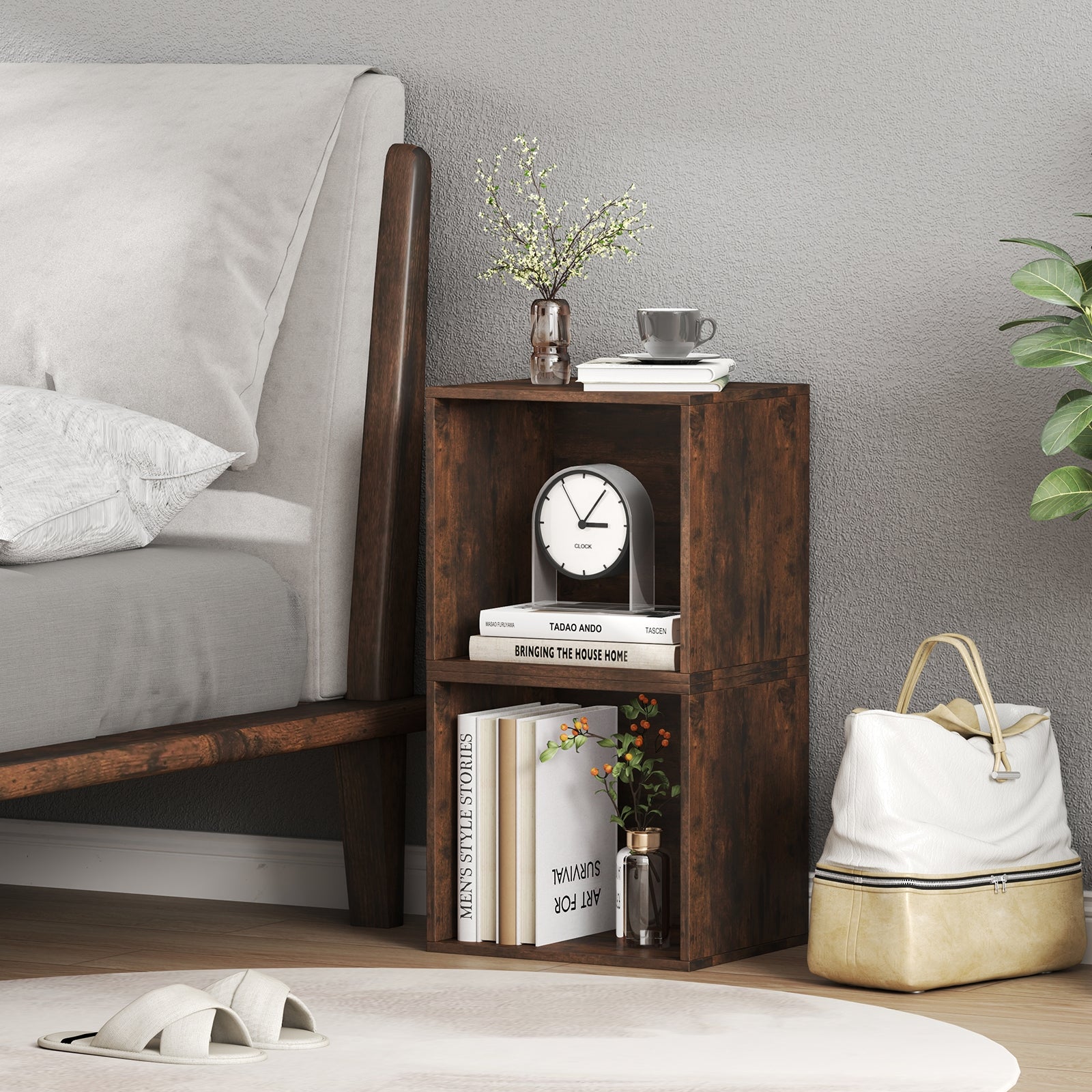 Cube Storage Organizer, Wooden Display Shelf, Rustic Brown Bookcases at Gallery Canada