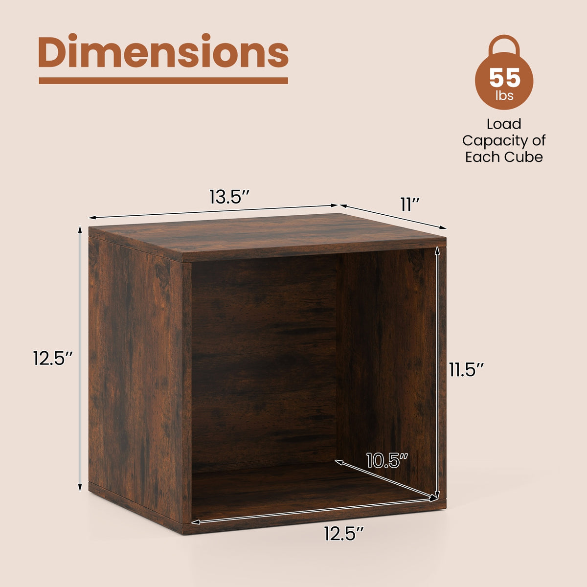 Cube Storage Organizer, Wooden Display Shelf, Rustic Brown Bookcases at Gallery Canada