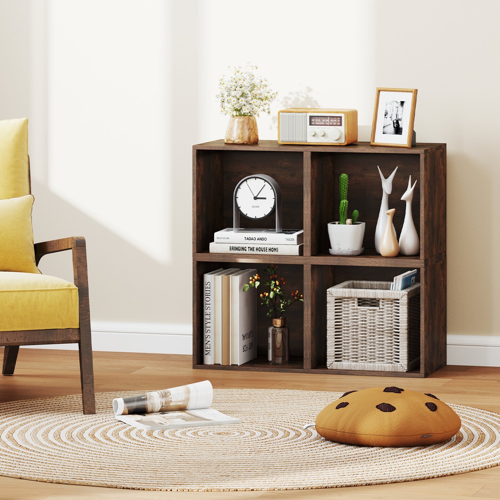 Cube Storage Organizer, Wooden Display Shelf, Rustic Brown Bookcases at Gallery Canada