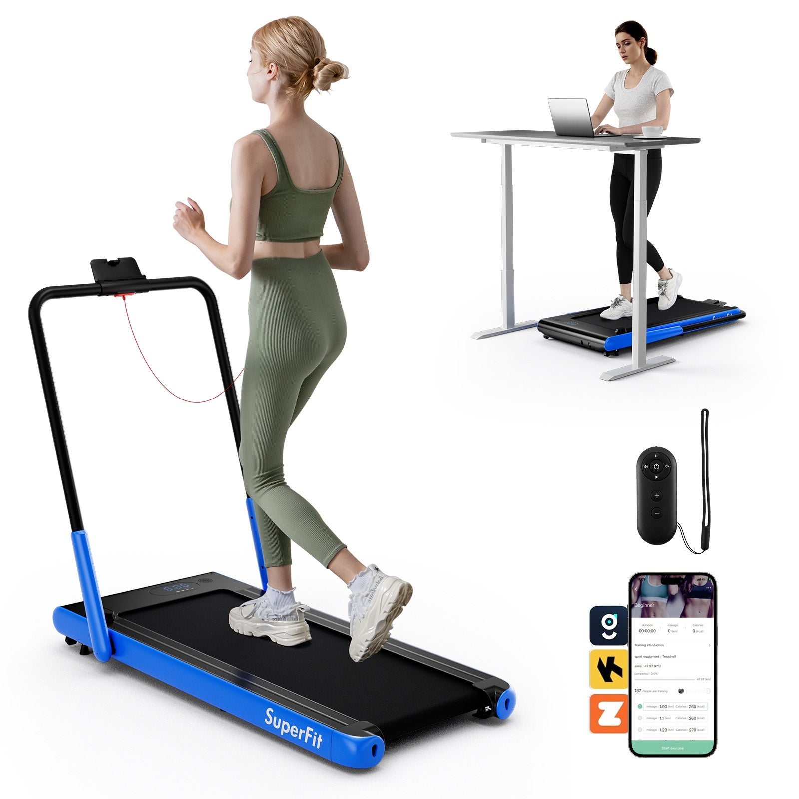 3-In-1 3HP Folding Treadmill, Smart Apps Remote, Speakers, Navy Treadmills at Gallery Canada