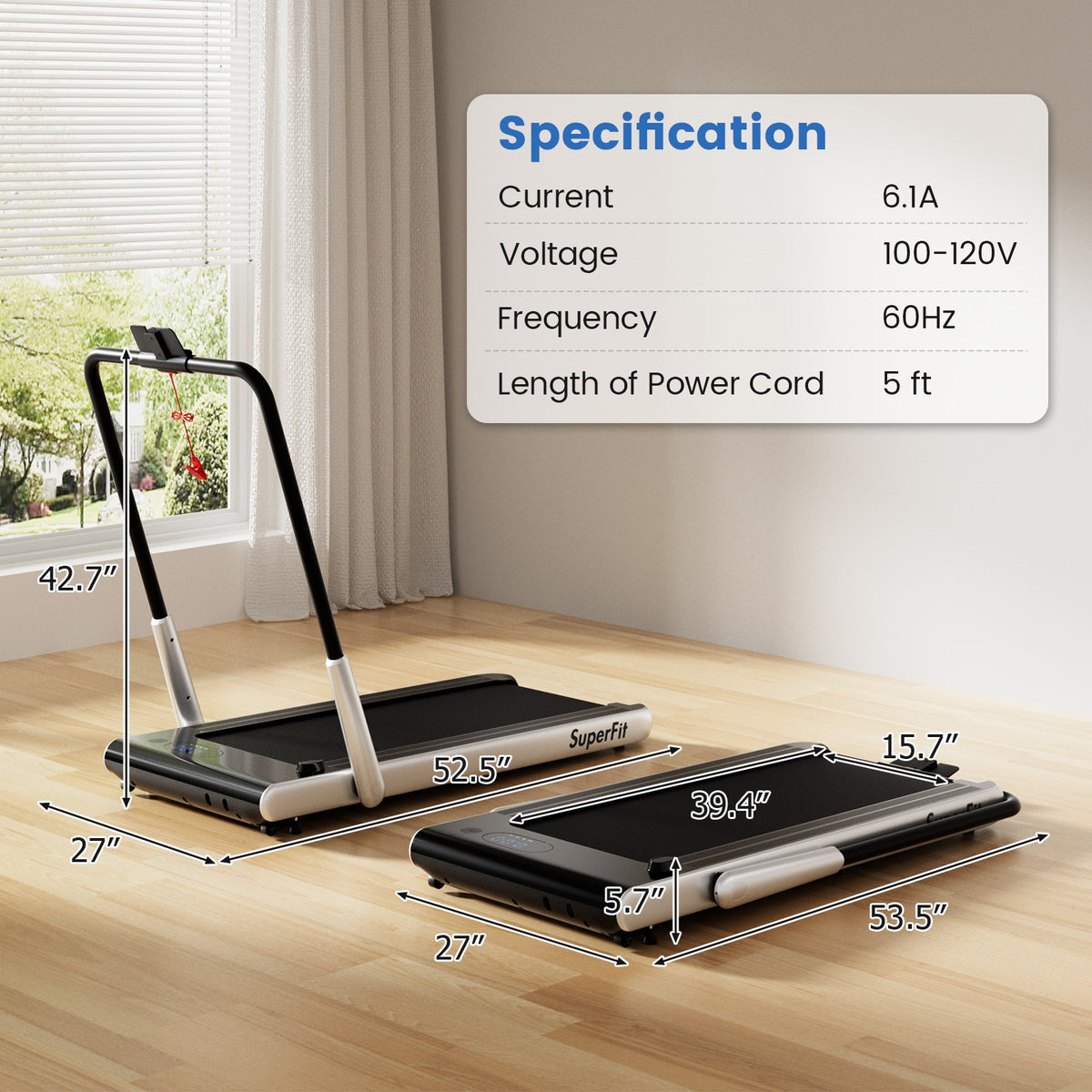 3HP Folding Treadmill, Smart Apps Remote Control, Silver Treadmills at Gallery Canada