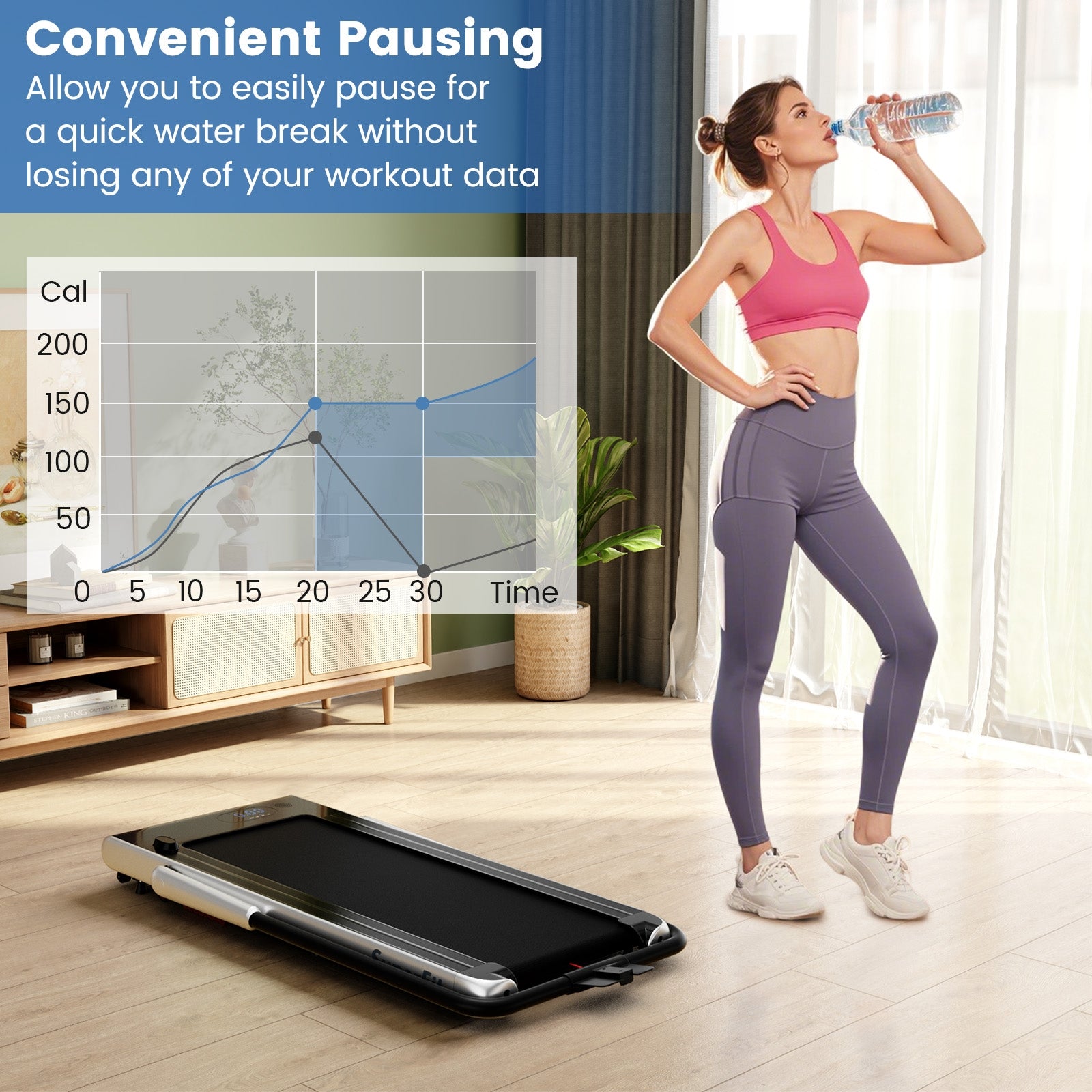 3HP Folding Treadmill, Smart Apps Remote Control, Silver Treadmills at Gallery Canada