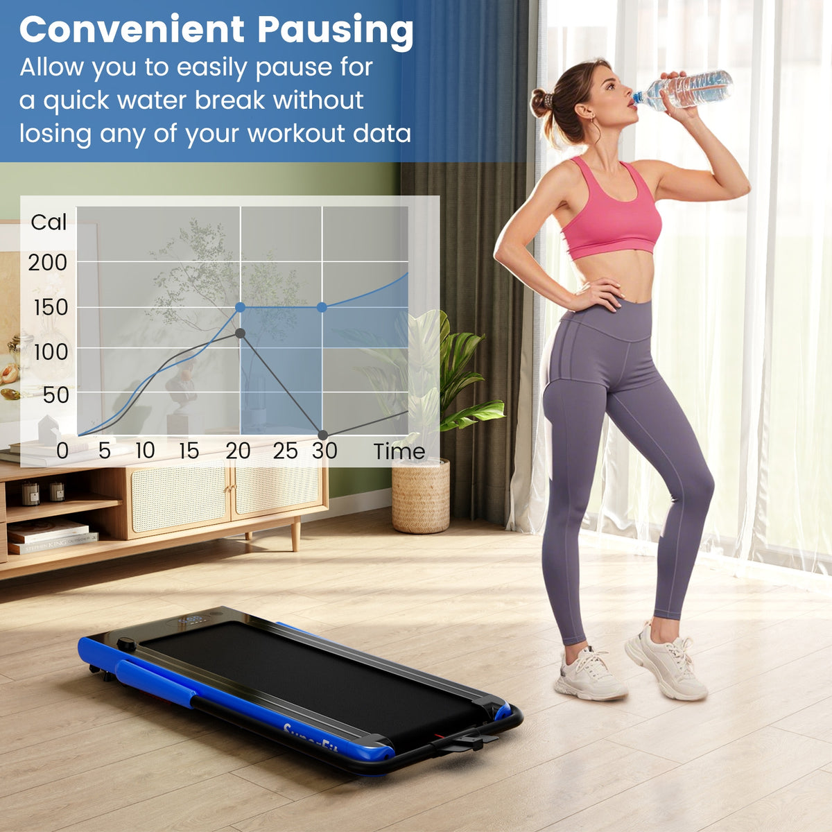 3-In-1 3HP Folding Treadmill, Smart Apps Remote, Speakers, Navy Treadmills at Gallery Canada
