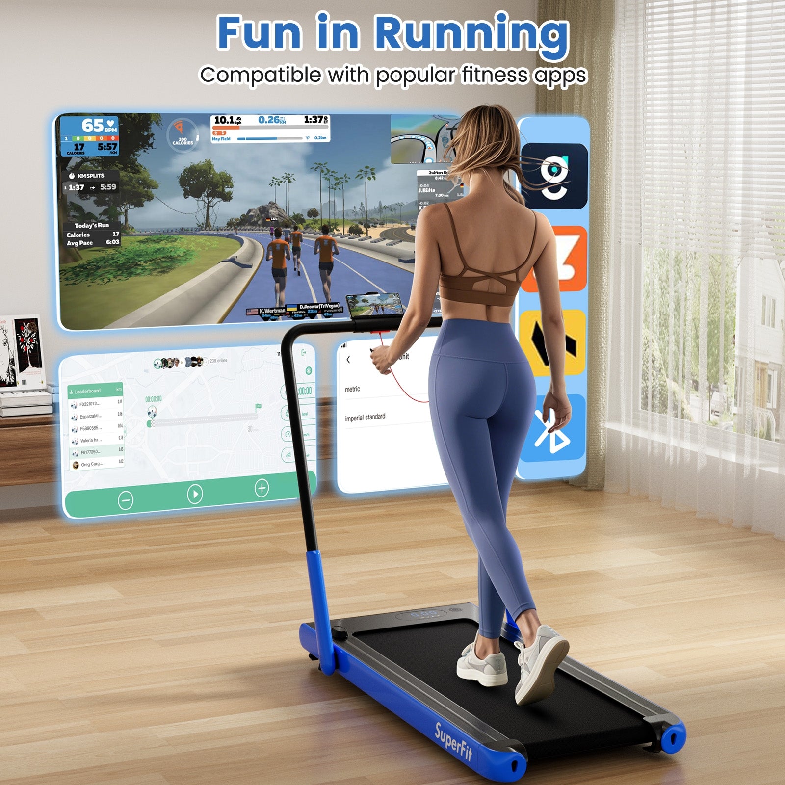 3-In-1 3HP Folding Treadmill, Smart Apps Remote, Speakers, Navy Treadmills at Gallery Canada