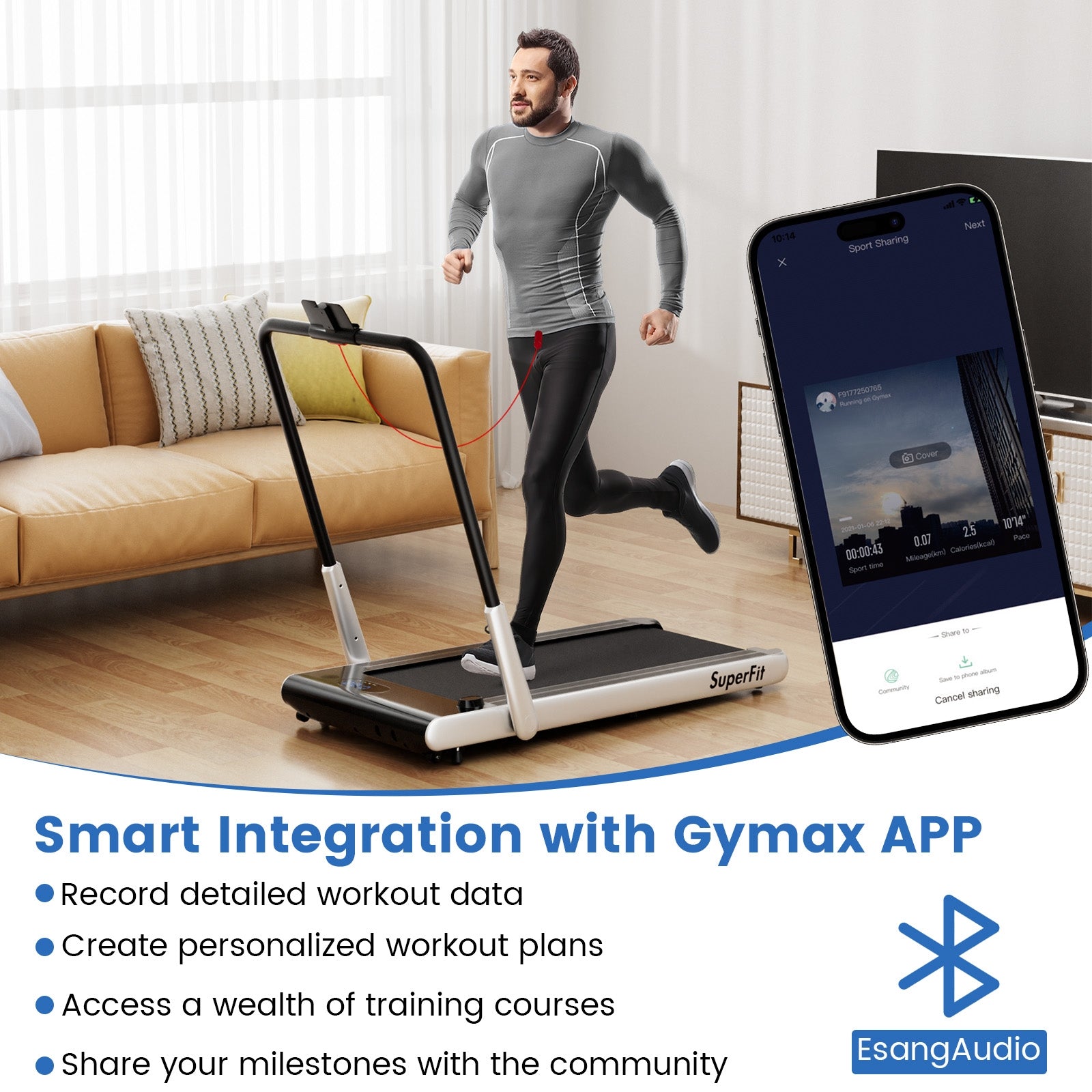 3HP Folding Treadmill, Smart Apps Remote Control, Silver Treadmills at Gallery Canada