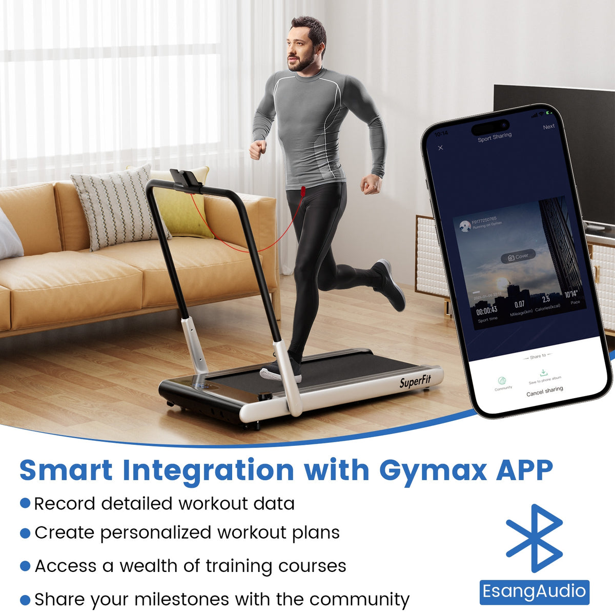 3HP Folding Treadmill, Smart Apps Remote Control, Silver Treadmills at Gallery Canada