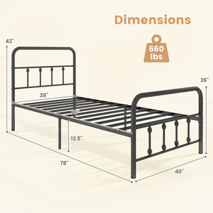 Twin Size Bed Frame With Headboard, Under Bed Storage, Black Simple Bed Frame at Gallery Canada