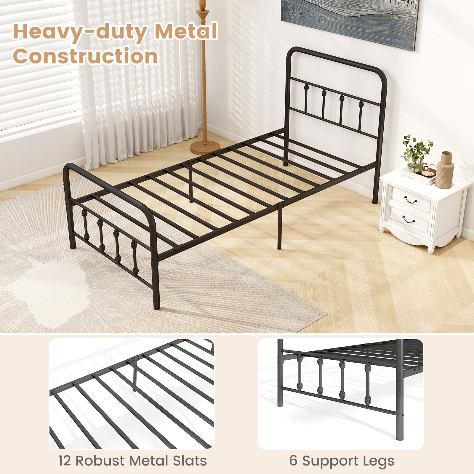 Twin Size Bed Frame With Headboard, Under Bed Storage, Black Simple Bed Frame at Gallery Canada