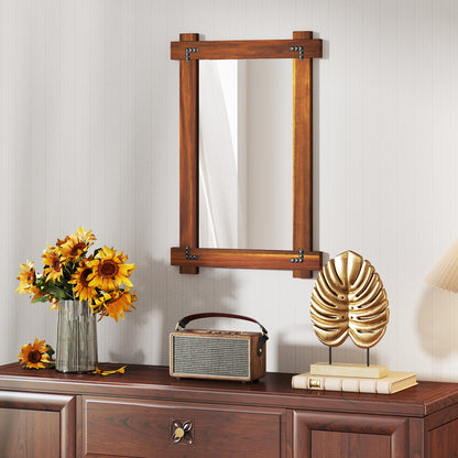 Wood Framed Mirror, Acacia Frame, Vintage Rivet Design, Brown-S, Brown Wall Mirrors at Gallery Canada