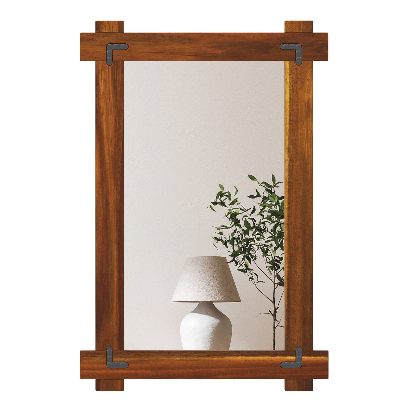 Wood Framed Mirror, Acacia Frame, Vintage Rivet Design, Brown-S, Brown Wall Mirrors Brown at Gallery Canada