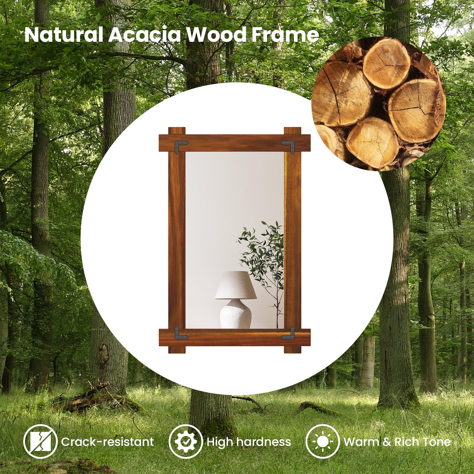 Wood Framed Mirror, Acacia Frame, Vintage Rivet Design, Brown-S, Brown Wall Mirrors at Gallery Canada