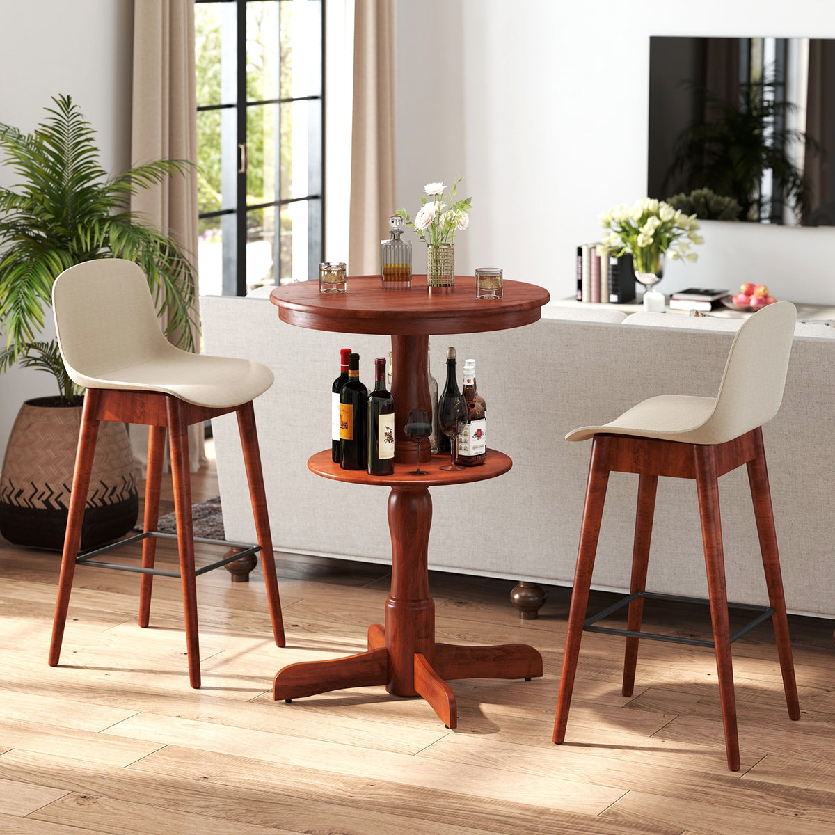 2-Tier Round High Top Bar Table, Storage Shelf, Pedestal Base, Espresso Patio Bar Furniture at Gallery Canada