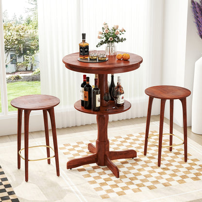 2-Tier Round High Top Bar Table, Storage Shelf, Pedestal Base, Espresso Patio Bar Furniture at Gallery Canada