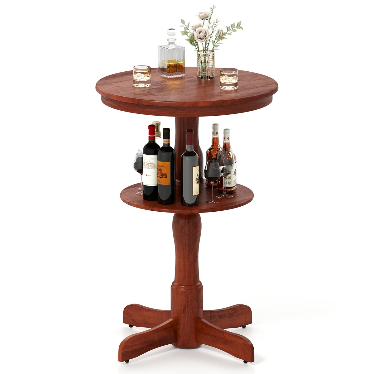 2-Tier Round High Top Bar Table, Storage Shelf, Pedestal Base, Espresso Patio Bar Furniture at Gallery Canada