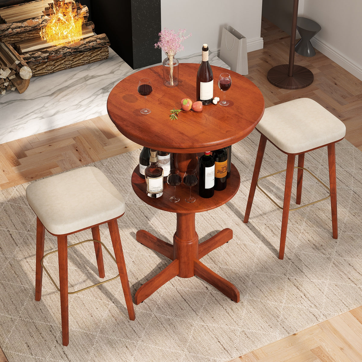 2-Tier Round High Top Bar Table, Storage Shelf, Pedestal Base, Espresso Patio Bar Furniture at Gallery Canada