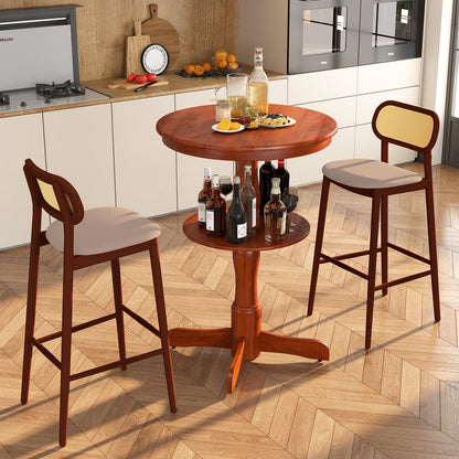 2-Tier Round High Top Bar Table, Storage Shelf, Pedestal Base, Espresso Patio Bar Furniture at Gallery Canada