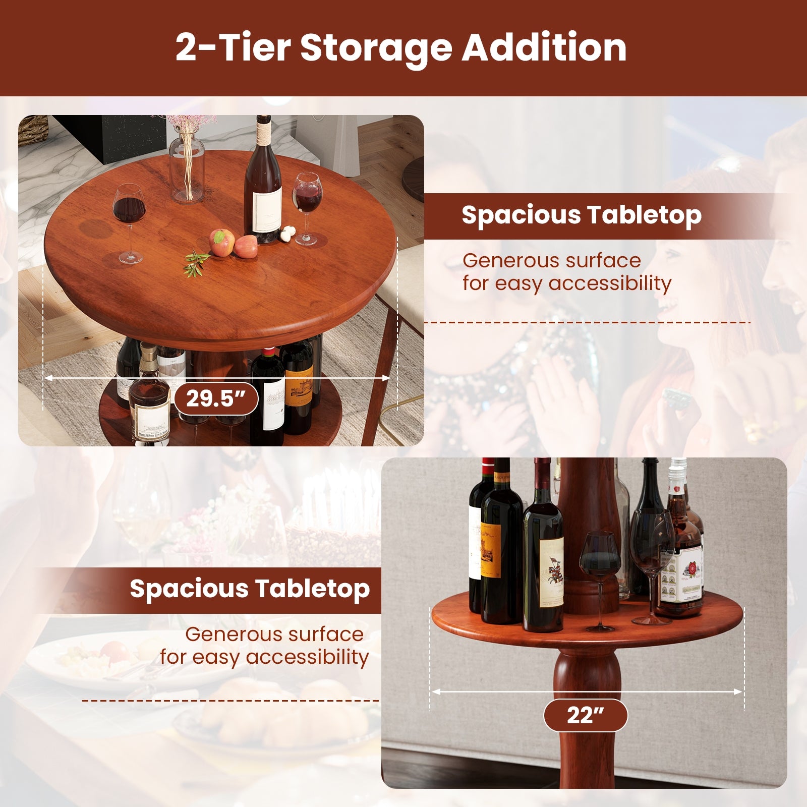 2-Tier Round High Top Bar Table, Storage Shelf, Pedestal Base, Espresso Patio Bar Furniture at Gallery Canada