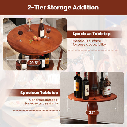 2-Tier Round High Top Bar Table, Storage Shelf, Pedestal Base, Espresso Patio Bar Furniture at Gallery Canada