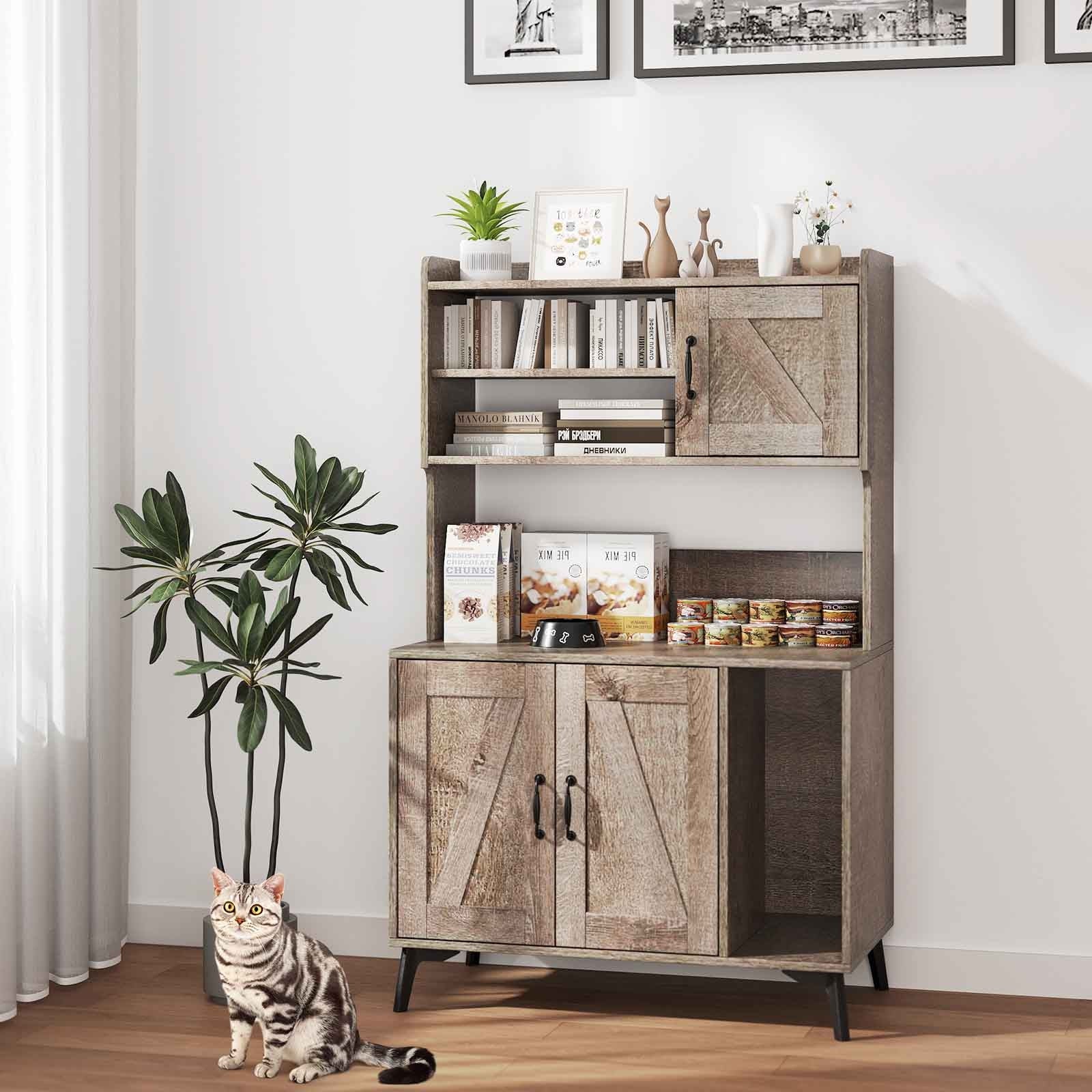 Large Cat Litter Box Enclosure, Display Storage Shelves, Oak Cat Houses at Gallery Canada