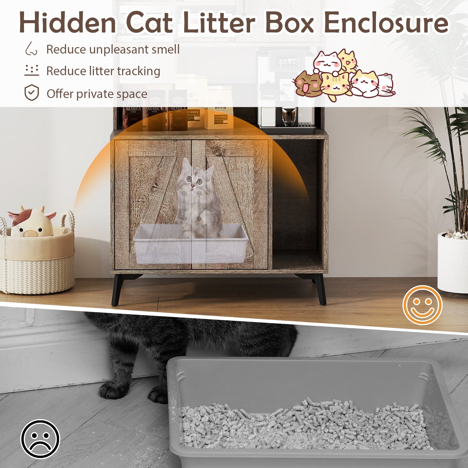 Large Cat Litter Box Enclosure, Display Storage Shelves, Oak Cat Houses at Gallery Canada