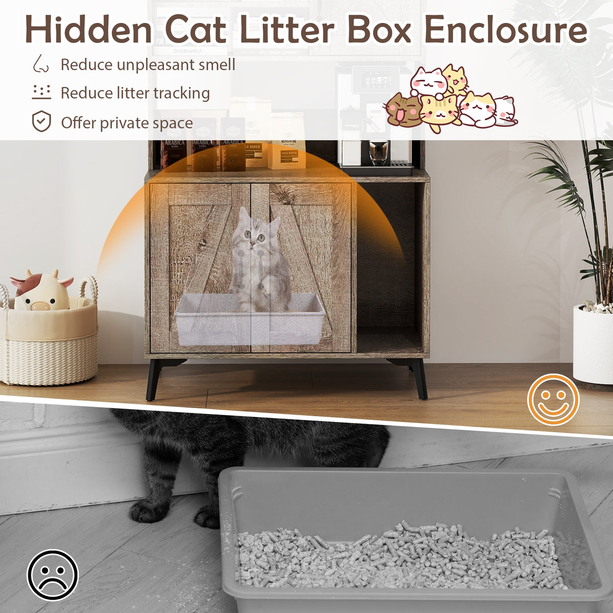 Large Cat Litter Box Enclosure, Display Storage Shelves, Oak Cat Houses at Gallery Canada