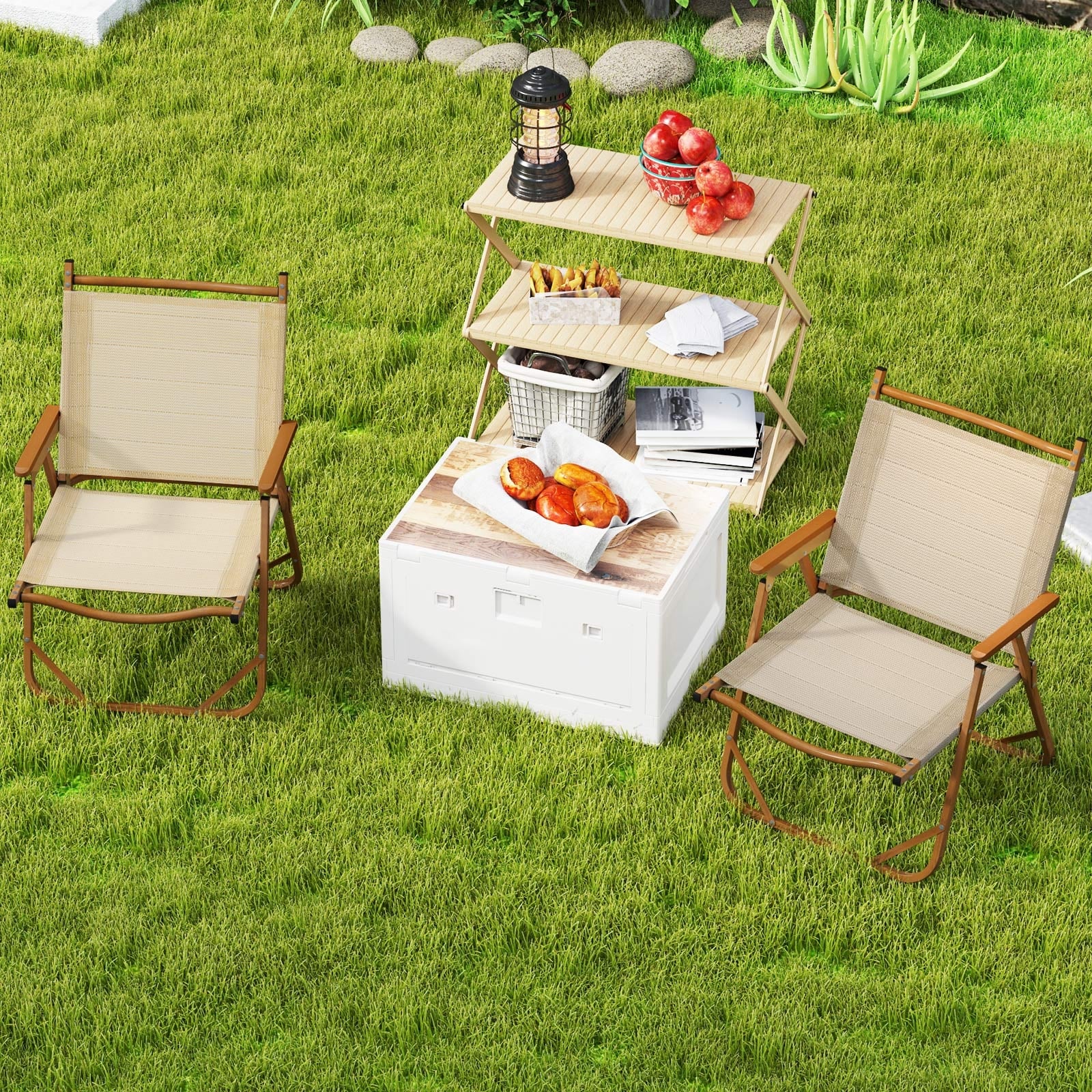 Folding Camp Chairs, Set of 2, Lightweight Beach Chairs, Beige Beach & Lawn Chairs at Gallery Canada