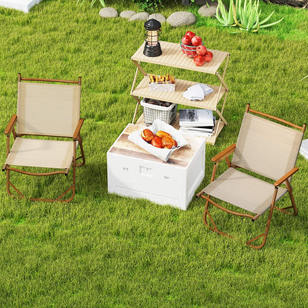 Folding Camp Chairs, Set of 2, Lightweight Beach Chairs, Beige Beach & Lawn Chairs at Gallery Canada