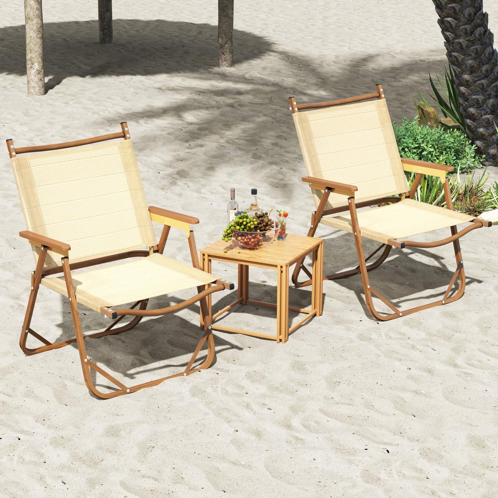 Folding Camp Chairs, Set of 2, Lightweight Beach Chairs, Beige Beach & Lawn Chairs at Gallery Canada