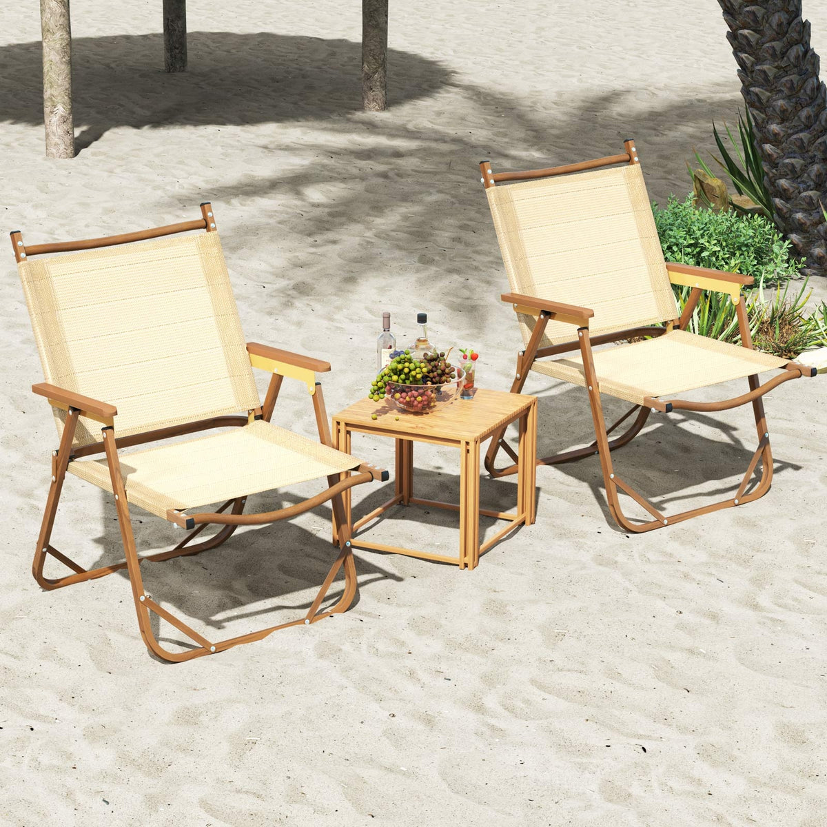 Folding Camp Chairs, Set of 2, Lightweight Beach Chairs, Beige Beach & Lawn Chairs at Gallery Canada