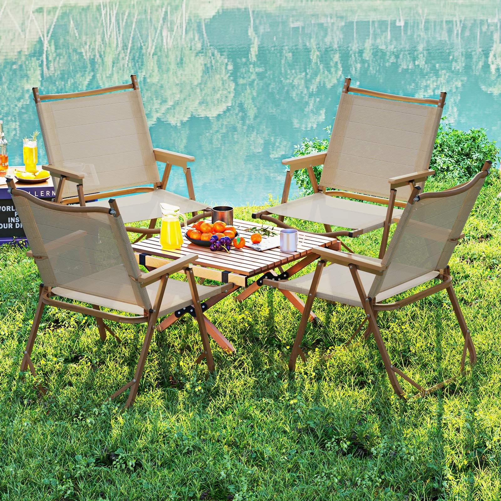 Folding Camp Chairs, Set of 2, Lightweight Beach Chairs, Beige Beach & Lawn Chairs at Gallery Canada