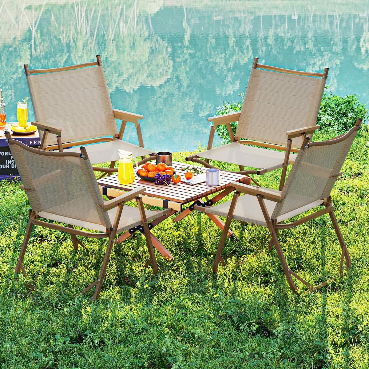Folding Camp Chairs, Set of 2, Lightweight Beach Chairs, Beige Beach & Lawn Chairs at Gallery Canada