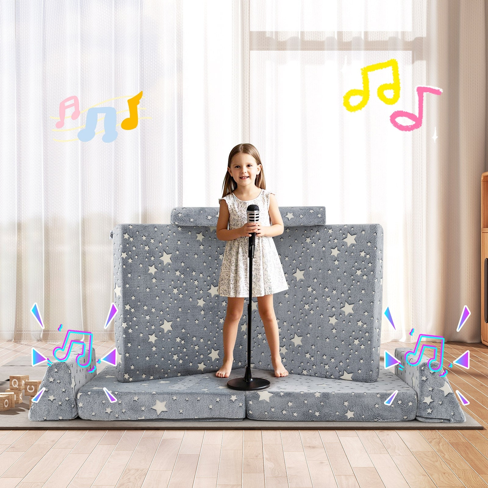 Modular Kids Play Couch, Glow In Dark, Toddler Sectional Sofa, Gray Kids Chairs & Seating at Gallery Canada