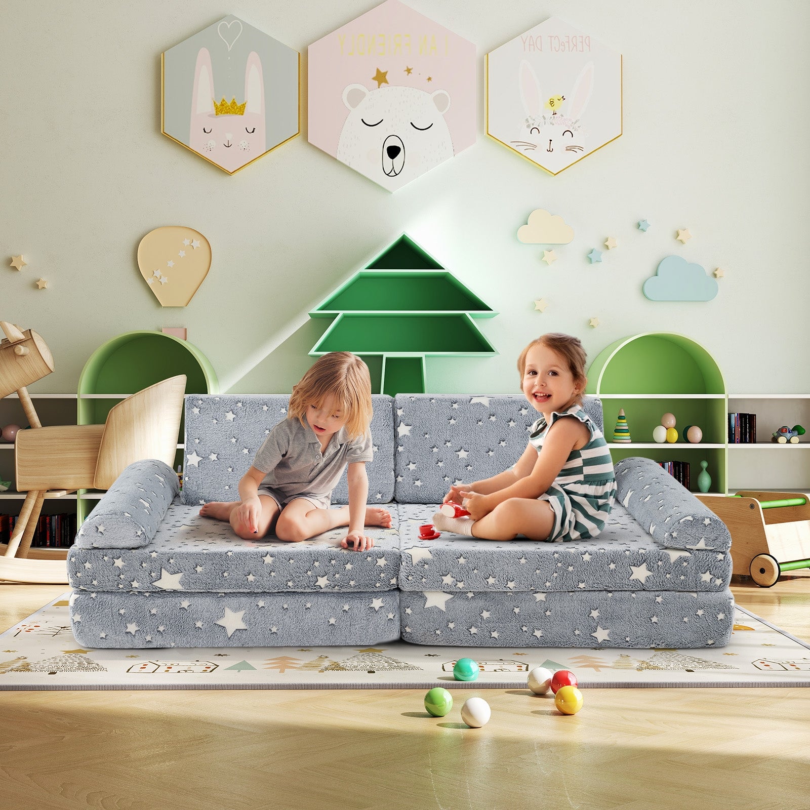 Modular Kids Play Couch, Glow In Dark, Toddler Sectional Sofa, Gray Kids Chairs & Seating at Gallery Canada